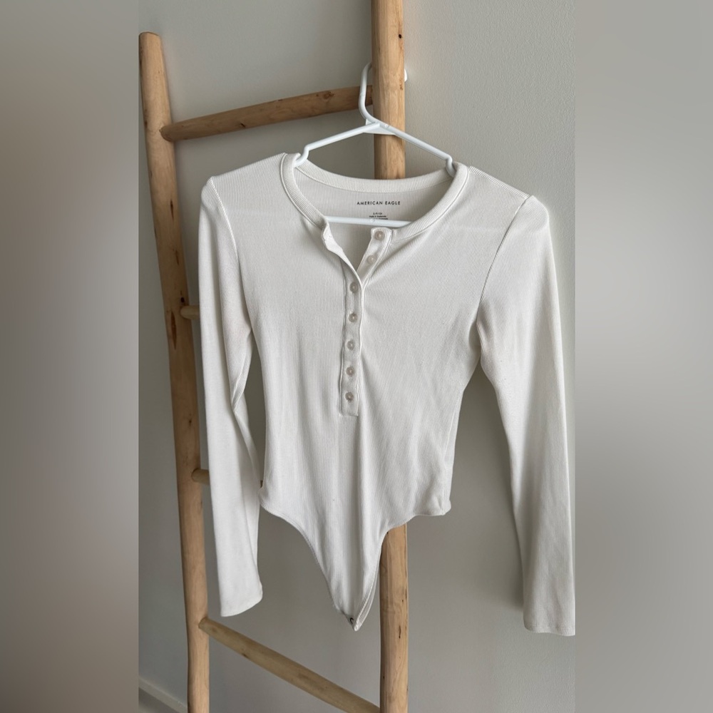 American Eagle White Long Sleeve Bodysuit